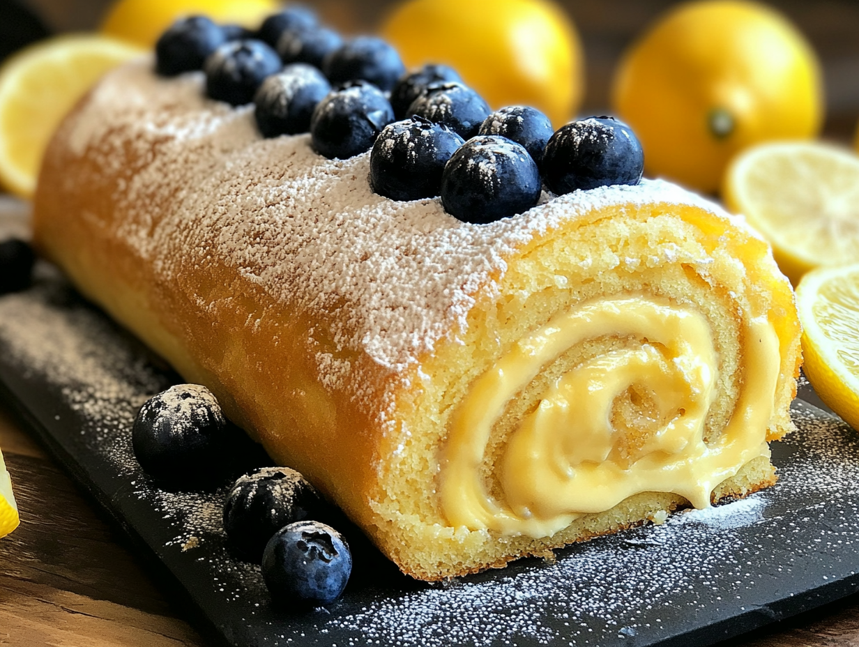 🍋🫐 Rollo de Pastel de Limón y Arándanos