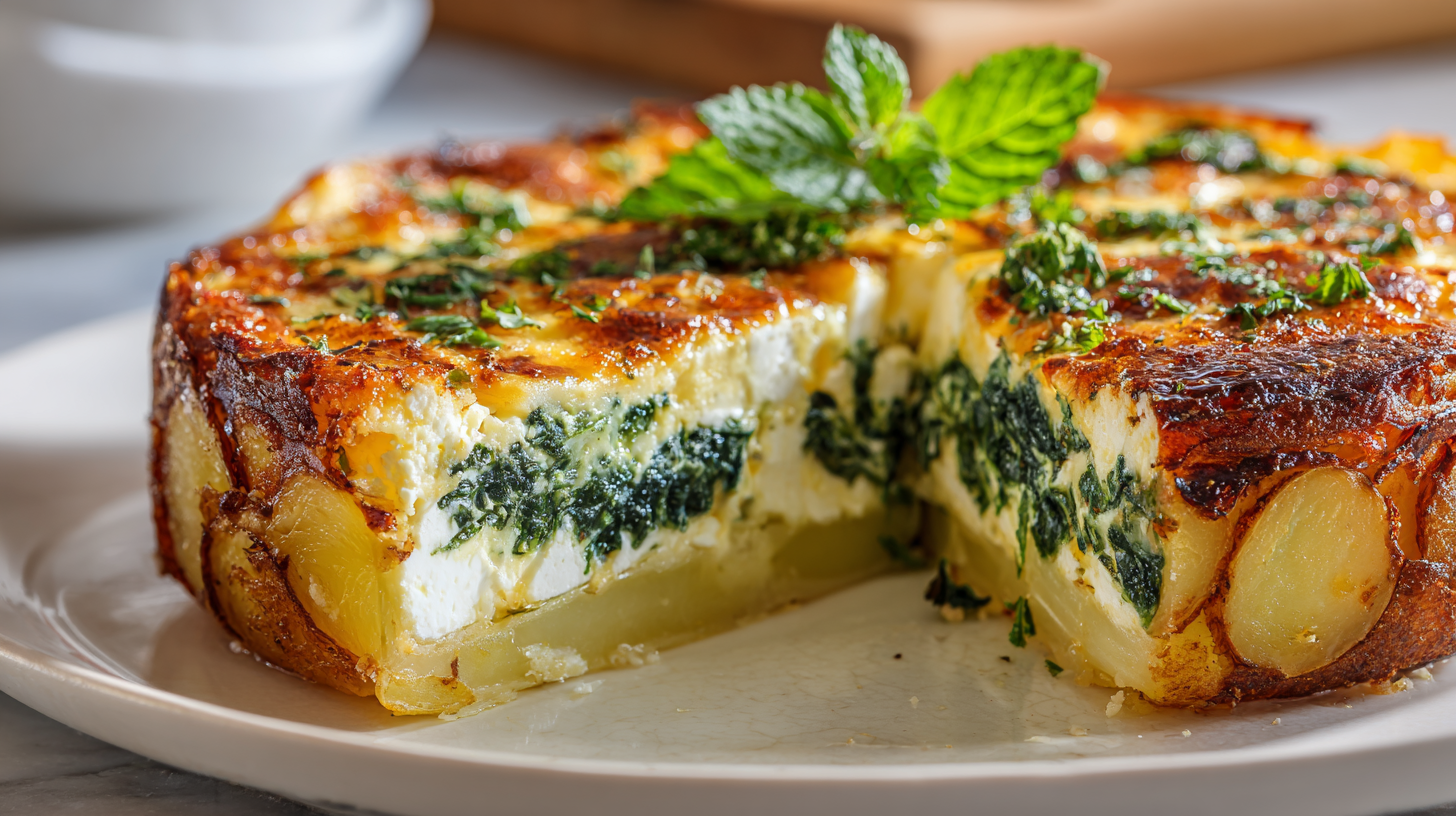 Pastel de Espinacas y Queso con Base de Papa Rallada