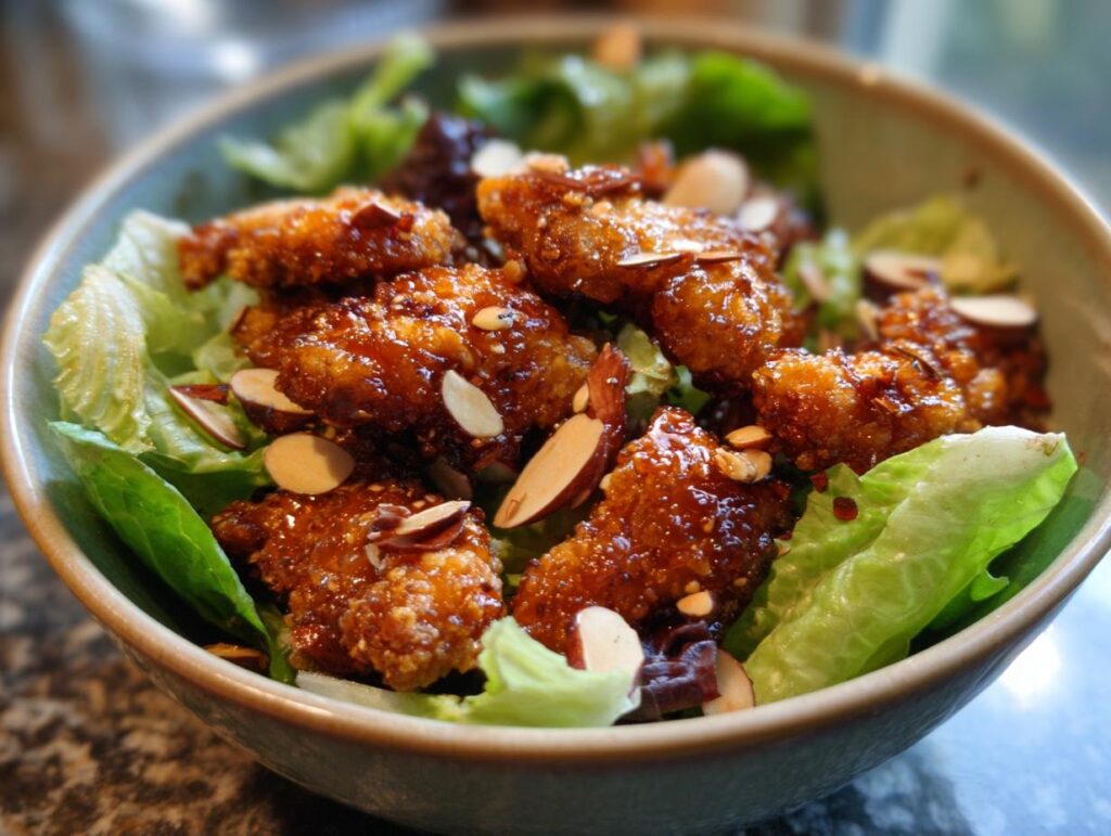 Ensalada Teriyaki Fácil con Pollo Crujiente y Almendras