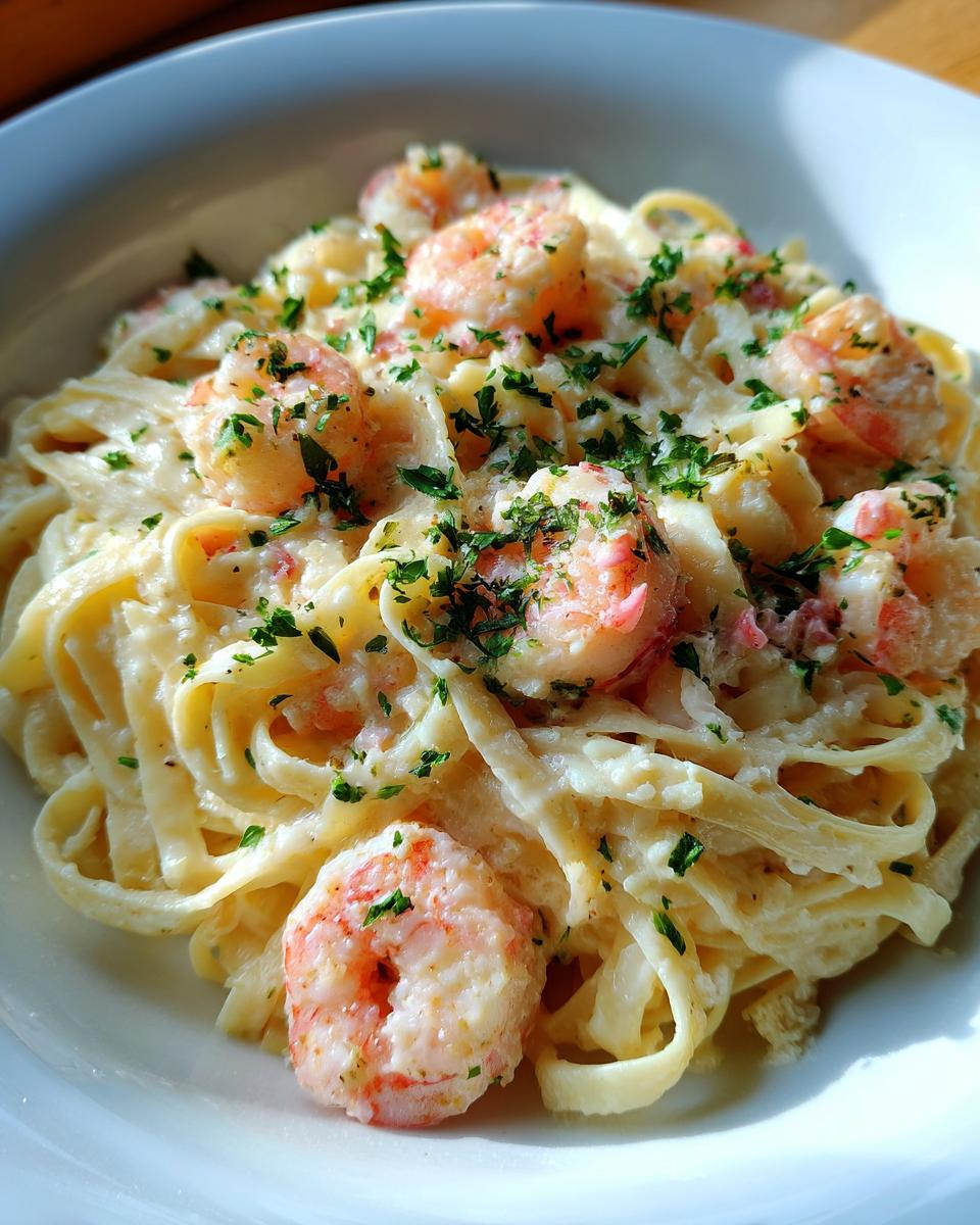 Pasta Alfredo con camarones - detail 2