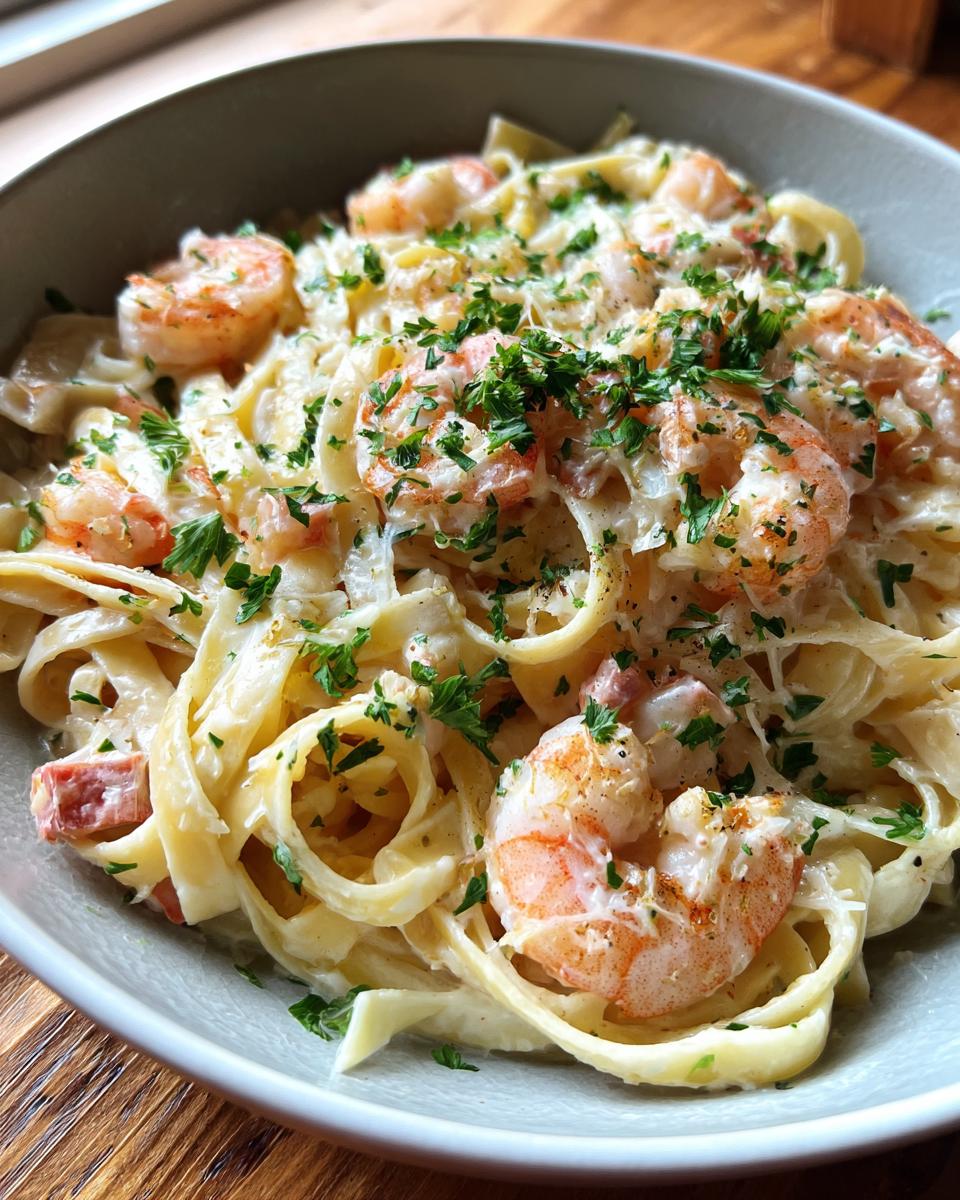 Pasta Alfredo con camarones - detail 3