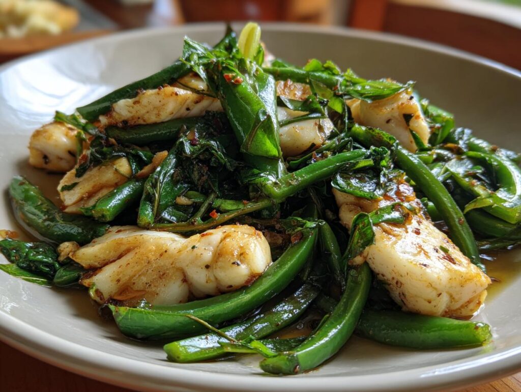 Pescado Poblano con Berros y Ejotes