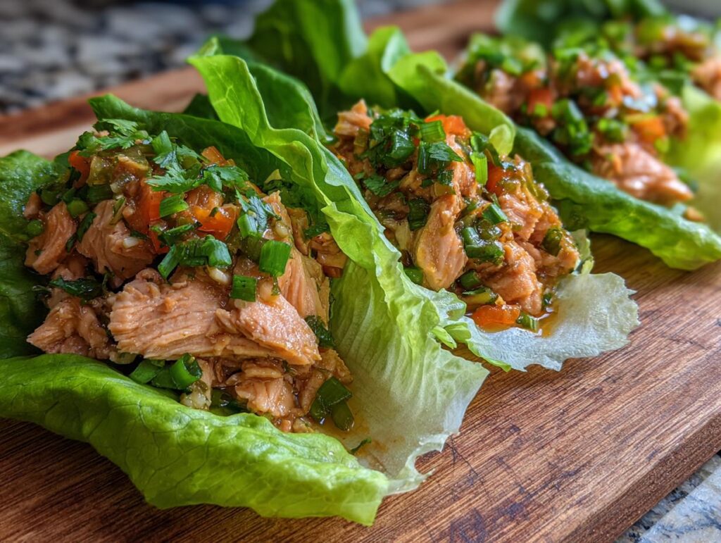 Tacos de Lechuga con Salmón